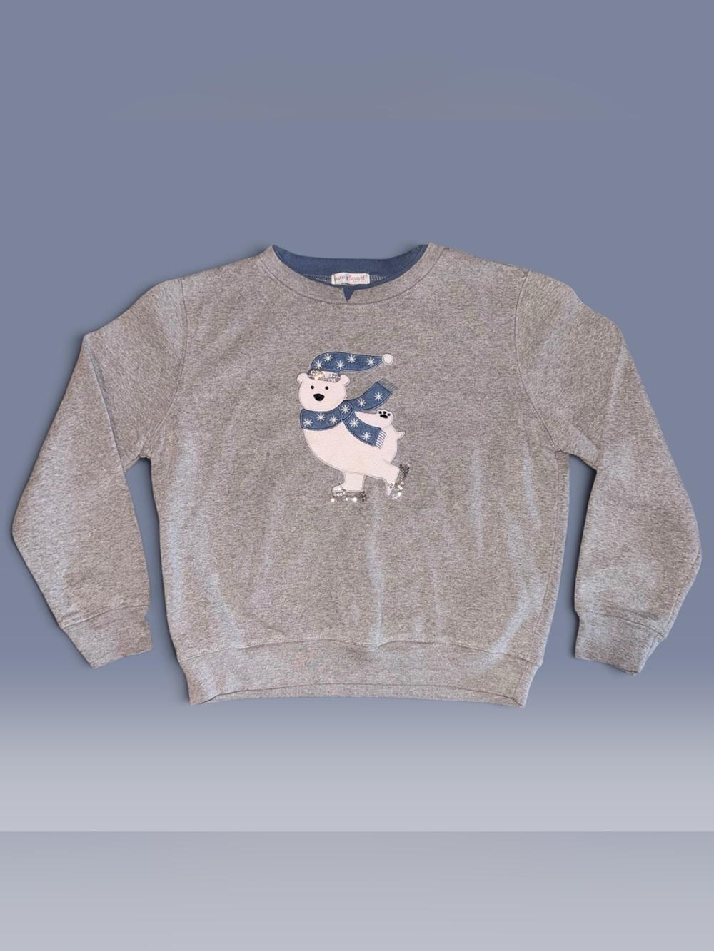 Vintage 90s Hasting & Smith Gray Ice Skating Polar Bear Sweatshirt Petite Small